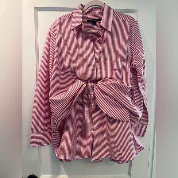 French Connection 100% Pink  White Striped Button Down and Shorts Set Size Large - Picture 5 of 15